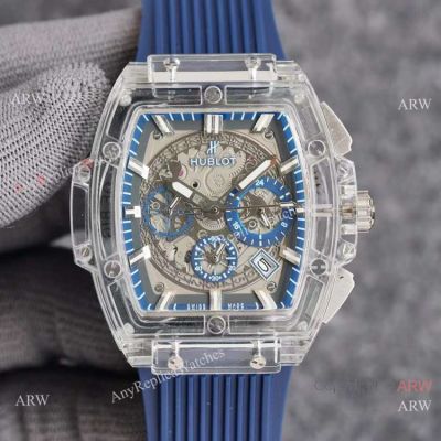 Top Quality Hublot Spirit of Big Bang Transparent Watch Blue Rubber Strap-Best Fake Hublot Watches